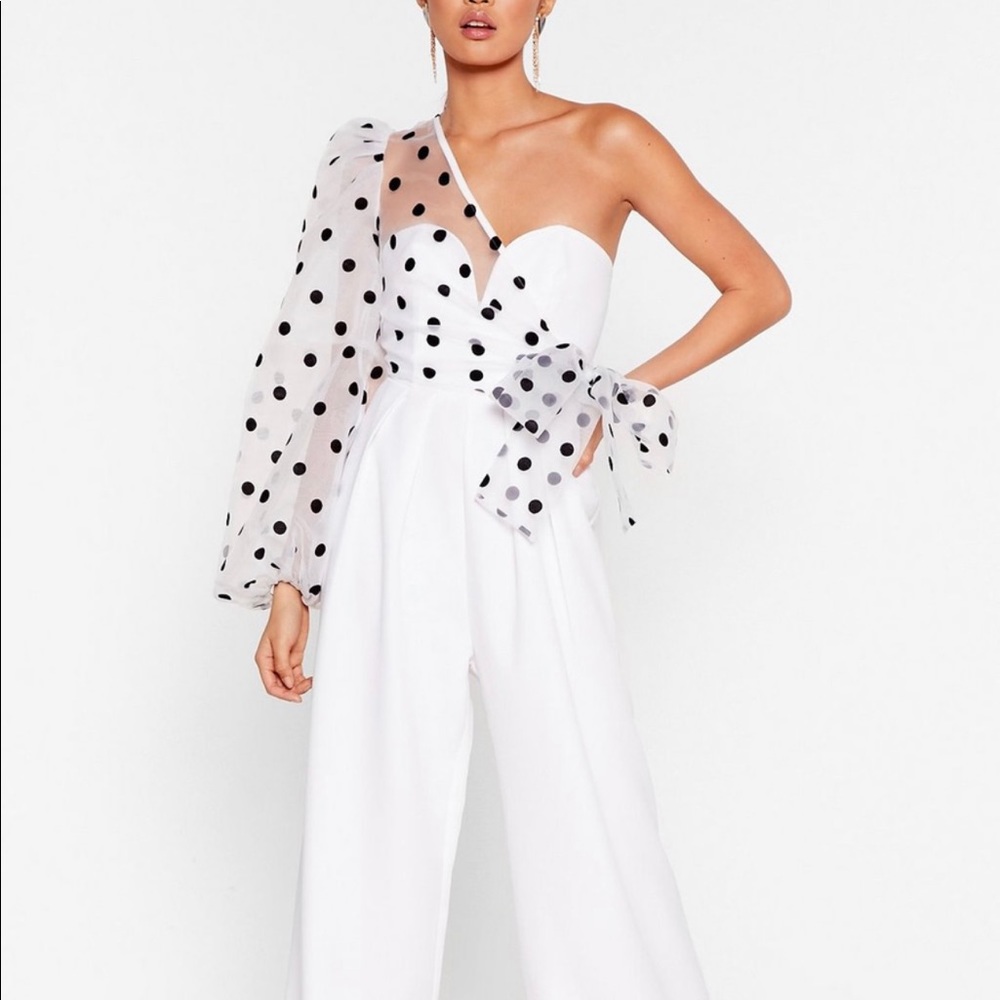 ❤️HP❤️ Nasty Gal Polka Dot Organza One Shoulder Jumpsuit NWT